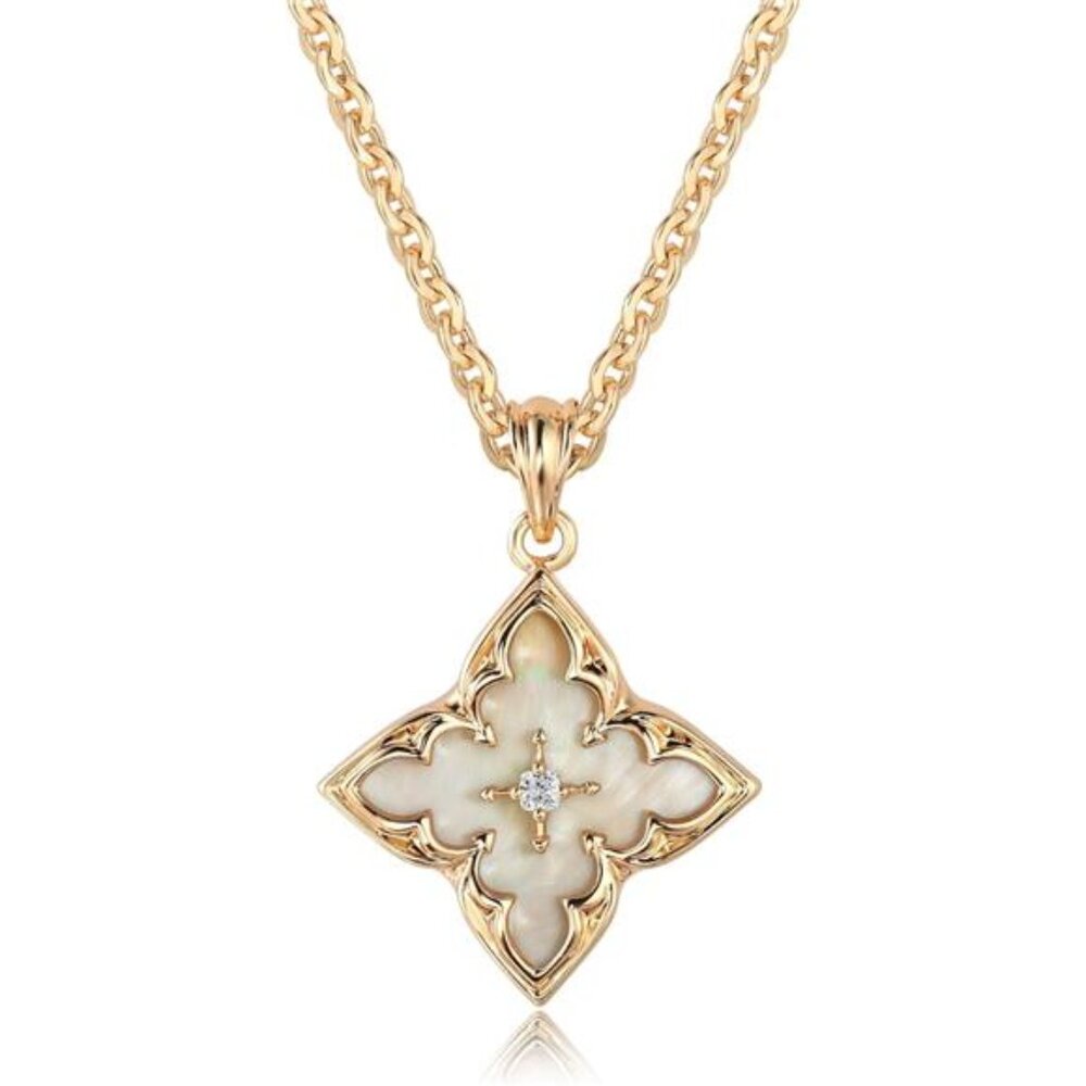 Gold Clover Necklace for Women Dainty 14K Gold Plated CZ Pendant Trendy Women